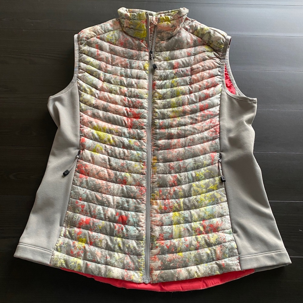 Eddie Bauer Vest Small StormDown 800 Puffer Womens Multicolor Quilted Hybrid Zip